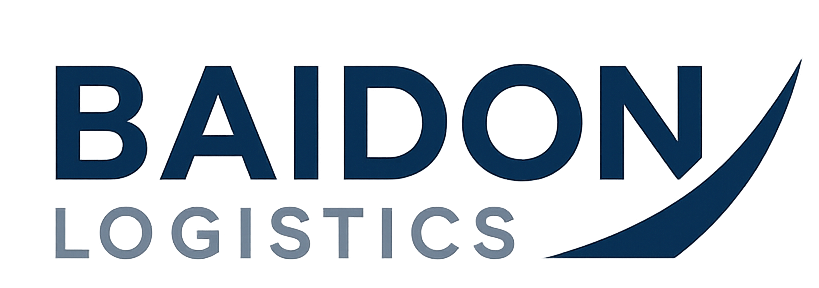 LogotipoBaidon logistics con una onda ascendente al final y tonos azules